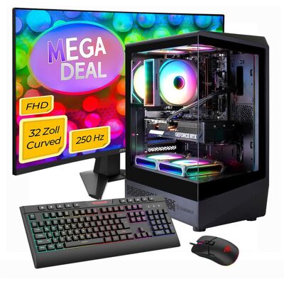 GameMax MegaDeal VISTA COC AB SET2743 + MSI MAG 32C6X Curved Monitor 80cm (32") (480 GB, 16 GB), PC, Schwarz GameMax MegaDeal VISTA COC AB SET2743 + MSI MAG 32C6X Curved Monitor 80cm (32") (480 GB, 16 GB), PC, Schwarz