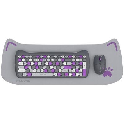 Canyon Computertastatur HSET-W6 DE Tastatur+Maus Kitty Edition AAA+ Kabellos Violett (DE, Kabellos), Tastatur, Violett Canyon Computertastatur HSET-W6 DE Tastatur+Maus Kitty Edition AAA+ Kabellos Violett (DE, Kabellos), Tastatur, Violett