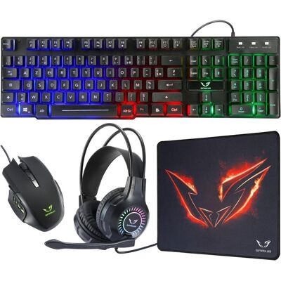 Mars Gaming PACK 4 EN 1 GAMER (CLAVIER/SOURIS/CASQUE/TAPIS) WE GAMIUM RGB (NOIR) (DE, Kabelgebunden), Tastatur, Rot, Schwarz Mars Gaming PACK 4 EN 1 GAMER (CLAVIER/SOURIS/CASQUE/TAPIS) WE GAMIUM RGB (NOIR) (DE, Kabelgebunden), Tastatur, Rot, Schwarz