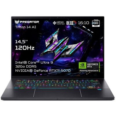 Acer Predator Triton 14 AI PT14-52T-99VV 14,5" WQ2.8K OLED Touch RTX5070 Core U9 288V 32GB/2TB W11 (14.50", 2000 GB, 32 GB, DE), Notebook, Schwarz Acer Predator Triton 14 AI PT14-52T-99VV 14,5" WQ2.8K OLED Touch RTX5070 Core U9 288V 32GB/2TB W11 (14.50", 2000 GB, 32 GB, DE), Notebook, Schwarz