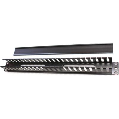 OEM 19" vyvazovací panel 1U, kovový s plastovým krytem, 40x50mm, průchozí, černý, Server Zubehör, Schwarz OEM 19" vyvazovací panel 1U, kovový s plastovým krytem, 40x50mm, průchozí, černý, Server Zubehör, Schwarz