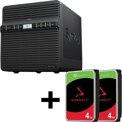 Synology DiskStation DS423 4 Einschübe NAS-Server Leergehäuse + 2x Seagate Ironwolf SATA 3.5"" HDD 4 (2 x 4 TB), NAS, Schwarz Synology DiskStation DS423 4 Einschübe NAS-Server Leergehäuse + 2x Seagate Ironwolf SATA 3.5"" HDD 4 (2 x 4 TB), NAS, Schwarz