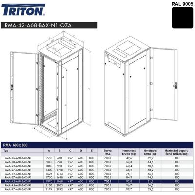 Triton Rack cabinet 42U 600x800 black, rear cover mesh 80% (42 HE, 19 Zoll Rack), Serverschrank, Schwarz Triton Rack cabinet 42U 600x800 black, rear cover mesh 80% (42 HE, 19 Zoll Rack), Serverschrank, Schwarz