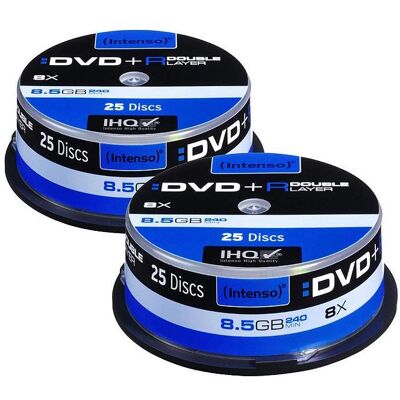 Intenso DVD+R Double Layer, 2x 25er-Spindel (25x), Optischer Datenträger Intenso DVD+R Double Layer, 2x 25er-Spindel (25x), Optischer Datenträger