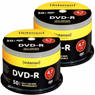 Intenso 2er-Set DVD-R 4.7GB 16x mit je 50 Rohlingen, Optischer Datenträger Intenso 2er-Set DVD-R 4.7GB 16x mit je 50 Rohlingen, Optischer Datenträger