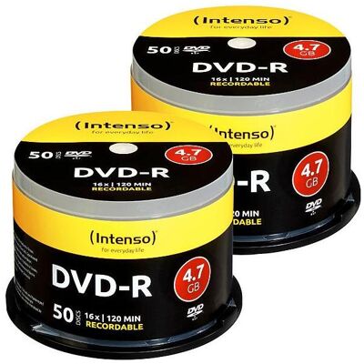 Intenso 2er-Set DVD-R 4.7GB 16x mit je 50 Rohlingen, Optischer Datenträger Intenso 2er-Set DVD-R 4.7GB 16x mit je 50 Rohlingen, Optischer Datenträger