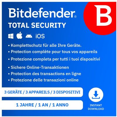 Bitdefender Total Security - 3 Geräte, 12 Monate, Mehrplattform Bitdefender Total Security - 3 Geräte, 12 Monate, Mehrplattform