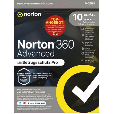 Symantec Norton LifeLock 360 Advanced PWM No Insurance 200GB 1u/10d/1y Download Code für Android & iOS & Windows & Mac OS Symantec Norton LifeLock 360 Advanced PWM No Insurance 200GB 1u/10d/1y Download Code für Android & iOS & Windows & Mac OS