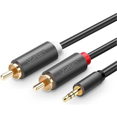 Ugreen AV102 2x RCA cable (Cinch) jack 3.5 mm 5m (black) (5 m, AUX Kabel, Cinch Kabel), Audiokabel Ugreen AV102 2x RCA cable (Cinch) jack 3.5 mm 5m (black) (5 m, AUX Kabel, Cinch Kabel), Audiokabel