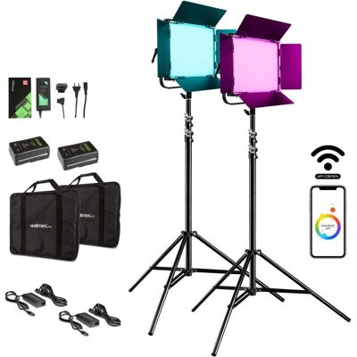 Walimex pro pro 23069 LED Rainbow 100W RGBWW Set 4 (2x Rainbow 100W, 2x Lampenstativ GN-806, 2x V-Mount Akku... (Flächenleuchte, Studioleuchte, Videoleuchte), Dauerlicht, Silber, Schwarz Walimex pro pro 23069 LED Rainbow 100W RGBWW Set 4 (2x Rainbow 100W, 2x Lampenstativ GN-806, 2x V-Mount Akku... (Flächenleuchte, Studioleuchte, Videoleuchte), Dauerlicht, Silber, Schwarz