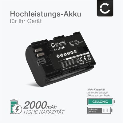 Cellonic Akku für Canon EOS R6 Mark II, 90D, R7, 70D, 80D, 6D, 7D, 60D, Blackmagic (Kamera Akku), Kamera Stromversorgung, Schwarz Cellonic Akku für Canon EOS R6 Mark II, 90D, R7, 70D, 80D, 6D, 7D, 60D, Blackmagic (Kamera Akku), Kamera Stromversorgung, Schwarz