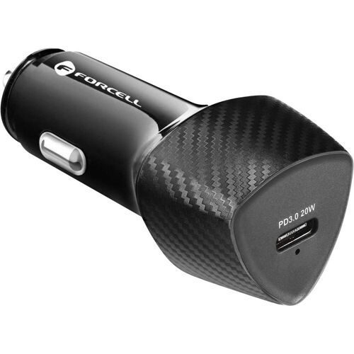 Forcell USB-C 20W Autoladegerät, Auto Adapter, Schwarz