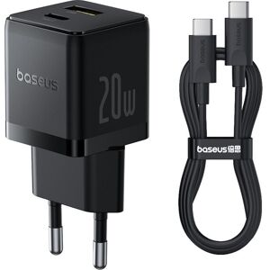 Baseus Wall Fast Charger Palm 20W USB + USB-C QC3.0 PD3.0 with USB-C Cable 1m, Black (20 W), USB Ladegerät, Schwarz Baseus Wall Fast Charger Palm 20W USB + USB-C QC3.0 PD3.0 with USB-C Cable 1m, Black (20 W), USB Ladegerät, Schwarz