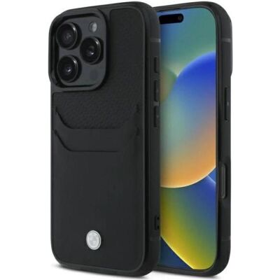 BMW iPhone 16 Pro Max Leder Kartenfächer - Schwarz BMW iPhone 16 Pro Max Leder Kartenfächer - Schwarz