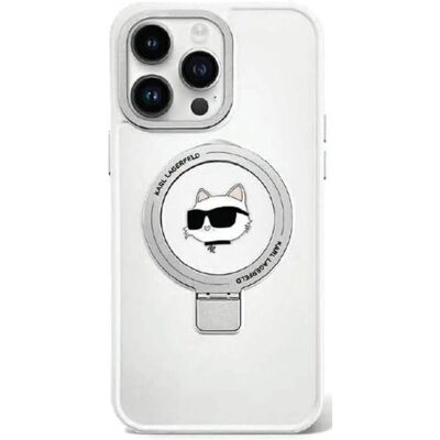 Karl Lagerfeld Weißes iPhone 15 Pro Ring Stand Choupette MagSafe Hülle Karl Lagerfeld Weißes iPhone 15 Pro Ring Stand Choupette MagSafe Hülle