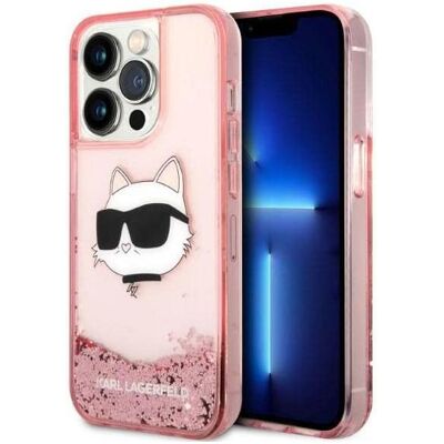 Karl Lagerfeld Pink Liquid Glitter iPhone 14 Pro Hülle - Choupette-Kopf Karl Lagerfeld Pink Liquid Glitter iPhone 14 Pro Hülle - Choupette-Kopf