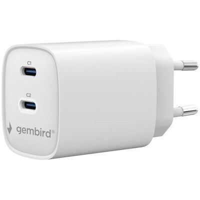 Gembird Ładowarka Szybka ładowarka USB 2-portowa 2x USB-C 45 W biała (45 W, 2 Ports), USB Ladegerät, Weiss Gembird Ładowarka Szybka ładowarka USB 2-portowa 2x USB-C 45 W biała (45 W, 2 Ports), USB Ladegerät, Weiss