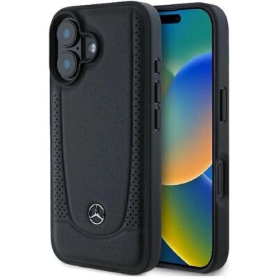 Mercedes iPhone 16 Leder Urban Schwarz - Handyhülle Mercedes iPhone 16 Leder Urban Schwarz - Handyhülle