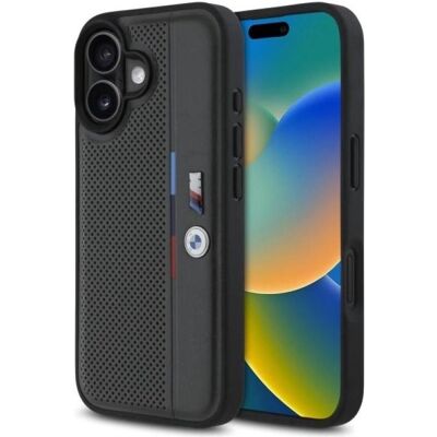 BMW iPhone 16 Hardcase - Perforiertes Trikolor-Design BMW iPhone 16 Hardcase - Perforiertes Trikolor-Design