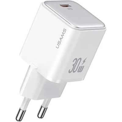 Usams Weiße USB-C PD30W Ladegerät - Schnelles Laden, Modell CC186TC02 Usams Weiße USB-C PD30W Ladegerät - Schnelles Laden, Modell CC186TC02