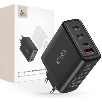 Tech-Protect GaN Charger (100 W, 4 Ports), USB Ladegerät, Schwarz Tech-Protect GaN Charger (100 W, 4 Ports), USB Ladegerät, Schwarz