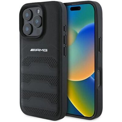 Mercedes AMG iPhone 16 Pro Max Leder Hardcase - Schwarz - Smartphone Hülle Mercedes AMG iPhone 16 Pro Max Leder Hardcase - Schwarz - Smartphone Hülle