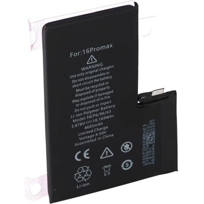 AccuCell Akku passend für Apple iPhone 16 Pro Max Li-Polymer 3,87V 4685mAh 18,16Wh, Smartphone Akku AccuCell Akku passend für Apple iPhone 16 Pro Max Li-Polymer 3,87V 4685mAh 18,16Wh, Smartphone Akku