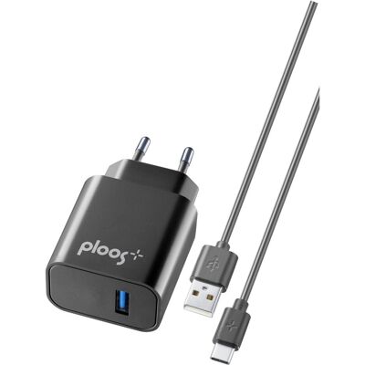 Ploos USB KIT ADAPTER 18W - USB-C (18 W, 1 Port), USB Ladegerät, Schwarz Ploos USB KIT ADAPTER 18W - USB-C (18 W, 1 Port), USB Ladegerät, Schwarz