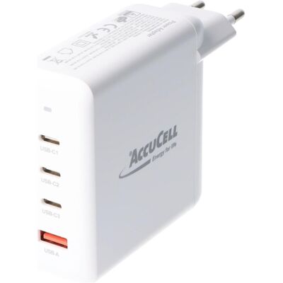 AccuCell 100W GaN Charger (100 W, 4 Ports), USB Ladegerät, Weiss AccuCell 100W GaN Charger (100 W, 4 Ports), USB Ladegerät, Weiss