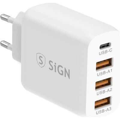 SiGN Fast Charger USB-C & 3xUSB-A, PD & Q.C 3.0, 36W - White (36 W, 3 Ports), USB Ladegerät, Weiss SiGN Fast Charger USB-C & 3xUSB-A, PD & Q.C 3.0, 36W - White (36 W, 3 Ports), USB Ladegerät, Weiss