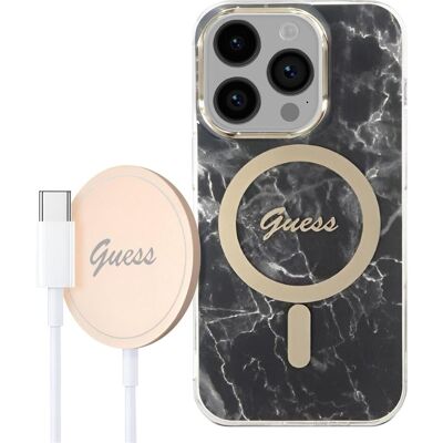 Guess Schwarz/Gold Marmor iPhone 14 Pro Max Hülle & MagSafe Ladestation Guess Schwarz/Gold Marmor iPhone 14 Pro Max Hülle & MagSafe Ladestation