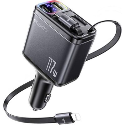 Yesido 4-in-1 USB-C/USB-A Autoladegerät mit USB-C/Blitzkabeln 117W - Schwarz, Auto Adapter, Schwarz Yesido 4-in-1 USB-C/USB-A Autoladegerät mit USB-C/Blitzkabeln 117W - Schwarz, Auto Adapter, Schwarz