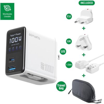4smarts Ladegerät GaN Flex Screen AI 100W 2 USB-C+1 USB-A, Travel (100 W, 3 Ports), USB Ladegerät, Weiss 4smarts Ladegerät GaN Flex Screen AI 100W 2 USB-C+1 USB-A, Travel (100 W, 3 Ports), USB Ladegerät, Weiss