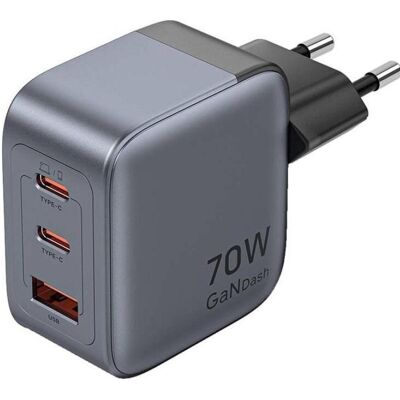 Vention GaN USB-C+C+A 70W Charger (Gray) (70 W, 3 Ports), USB Ladegerät, Grau Vention GaN USB-C+C+A 70W Charger (Gray) (70 W, 3 Ports), USB Ladegerät, Grau