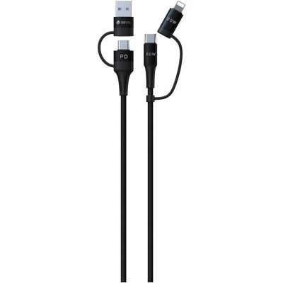 Devia Schwarzes 4-in-1 USB-Kabel - Schnelles Laden 60W - USB-C, Lightning, Micro USB Devia Schwarzes 4-in-1 USB-Kabel - Schnelles Laden 60W - USB-C, Lightning, Micro USB