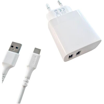 GEAR Ladegerät 220V 2xUSB-A 3.4A Weiß USB-C 2.0 Kabel 1m GEAR Ladegerät 220V 2xUSB-A 3.4A Weiß USB-C 2.0 Kabel 1m