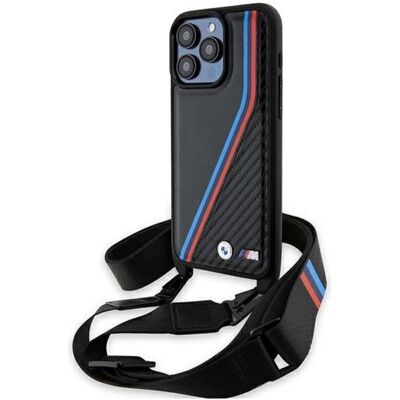 BMW iPhone 15 Pro Max Hartschale - M Edition Carbon Tricolor Lines & Strap - Handyhülle BMW iPhone 15 Pro Max Hartschale - M Edition Carbon Tricolor Lines & Strap - Handyhülle