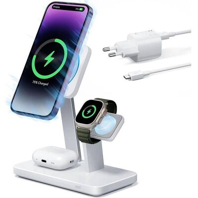 ESR HaloLock 25W 3-in-1 Oplader Compatibel met MagSafe Magnetische Draadloze Lader (25 W), Wireless Charger, Weiss ESR HaloLock 25W 3-in-1 Oplader Compatibel met MagSafe Magnetische Draadloze Lader (25 W), Wireless Charger, Weiss