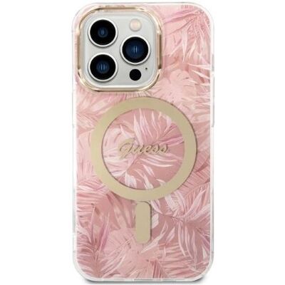 Guess Pink MagSafe Hülle & Ladegerät für iPhone 14 Pro - Jungle Collection Guess Pink MagSafe Hülle & Ladegerät für iPhone 14 Pro - Jungle Collection