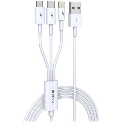 Devia Kabel Smart 3in1 USB - Lightning + USB-C + microUSB 1,2 m 2A weiss (1.20 m, USB 3.2 Gen 1, 10 W), USB Kabel Devia Kabel Smart 3in1 USB - Lightning + USB-C + microUSB 1,2 m 2A weiss (1.20 m, USB 3.2 Gen 1, 10 W), USB Kabel
