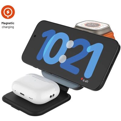 Fixed MagFlex Alu 3-in-1 faltbares kabelloses Ladegerät (15 W), Wireless Charger, Grau, Schwarz Fixed MagFlex Alu 3-in-1 faltbares kabelloses Ladegerät (15 W), Wireless Charger, Grau, Schwarz