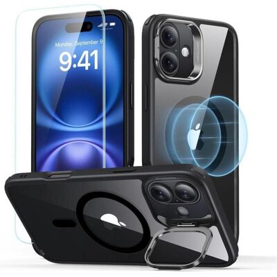ESR Classic Hybrid Kickstand Halolock MagSafe iPhone 16 Plus + Tempered Glass Screen Protector - Bla (Apple iPhone 16 Plus), Smartphone Hülle, Transparent, Schwarz ESR Classic Hybrid Kickstand Halolock MagSafe iPhone 16 Plus + Tempered Glass Screen Protector - Bla (Apple iPhone 16 Plus), Smartphone Hülle, Transparent, Schwarz
