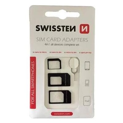 Swissten SIM Adapter 4in1, Weiteres Smartphone Zubehör, Schwarz Swissten SIM Adapter 4in1, Weiteres Smartphone Zubehör, Schwarz