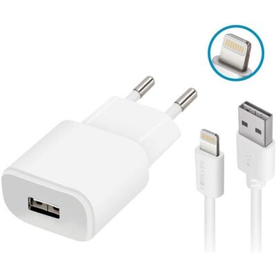 TelForceOne TC-01 Weißes Ladegerät mit Lightning-Kabel - Ladegerät TelForceOne TC-01 Weißes Ladegerät mit Lightning-Kabel - Ladegerät