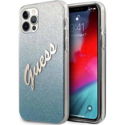 Guess iPhone 12/12 Pro Blaue Glitter-Gradient-Hülle - Handytasche Guess iPhone 12/12 Pro Blaue Glitter-Gradient-Hülle - Handytasche