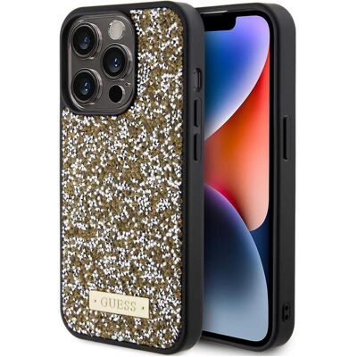 Guess iPhone 15 Pro Max Strass-Metall-Logo Gelb - Smartphone-Hülle Guess iPhone 15 Pro Max Strass-Metall-Logo Gelb - Smartphone-Hülle