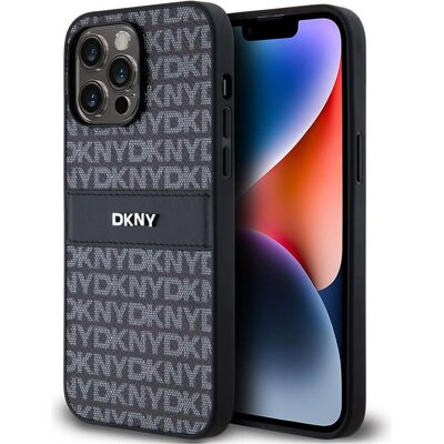 DKNY iPhone 15 Pro Max Leder Monogram Hülle - Schwarz DKNY iPhone 15 Pro Max Leder Monogram Hülle - Schwarz
