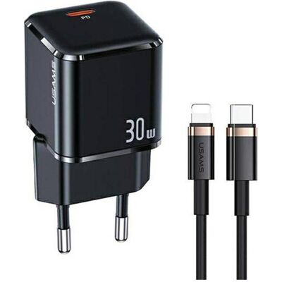 Usams Ład. siec. 1xUSB-C T45 30W PD3.0 +QC3.0 Fast Charging +kabel U63 USB-C/Lightning czarny/black (30 W, 1 Port), USB Ladegerät, Schwarz Usams Ład. siec. 1xUSB-C T45 30W PD3.0 +QC3.0 Fast Charging +kabel U63 USB-C/Lightning czarny/black (30 W, 1 Port), USB Ladegerät, Schwarz