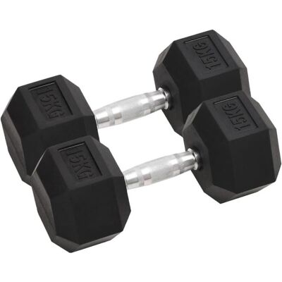 vidaXL Gusseisen Hex-Hantel - 15 kg - Fitnessgeräte vidaXL Gusseisen Hex-Hantel - 15 kg - Fitnessgeräte