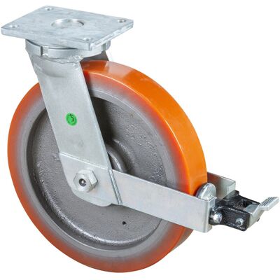 BS Rollen Schwerlastlenkrolle D.400mm Trgf.2500kg m.Feststeller Guß-PU Platte L200xB160mm (RR120.C10.400) BS Rollen Schwerlastlenkrolle D.400mm Trgf.2500kg m.Feststeller Guß-PU Platte L200xB160mm (RR120.C10.400)